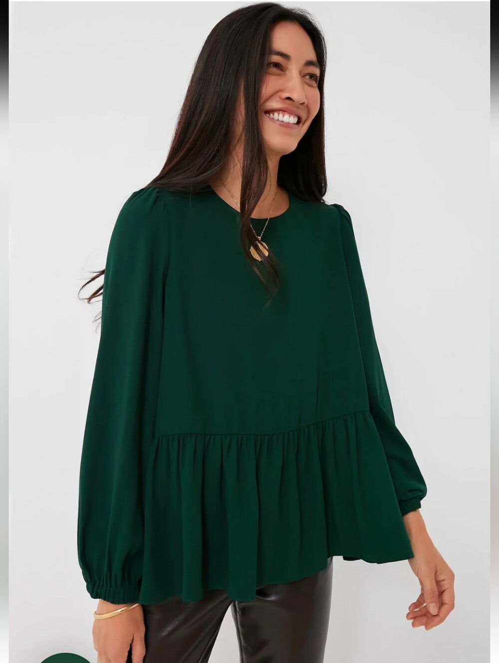 Tuckernuck Pomander Place Carlota Peplum Blouse Hunter Green Size S